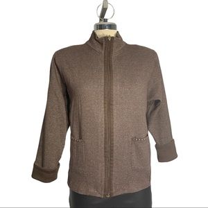 Steele Anne Brown Sweater Zipper Front Closure Size XL